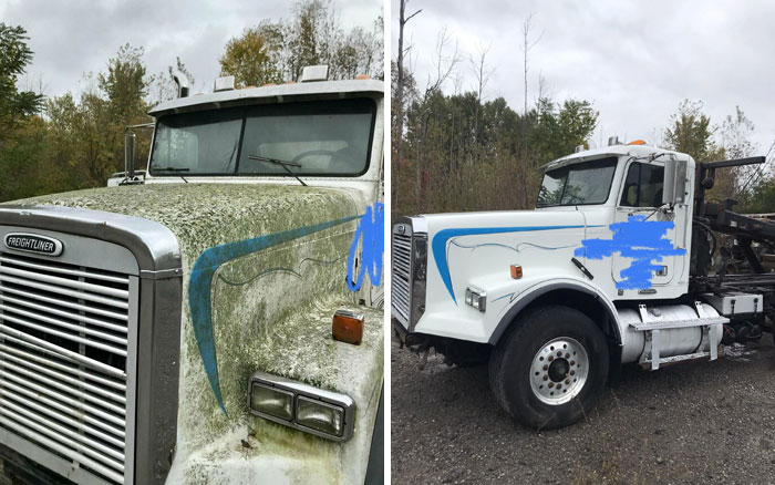 Je pense que l’on peut dire sans risque de se tromper que ce camion a pris place dans le top 3 des camions les plus sales que j’aie jamais lavés.