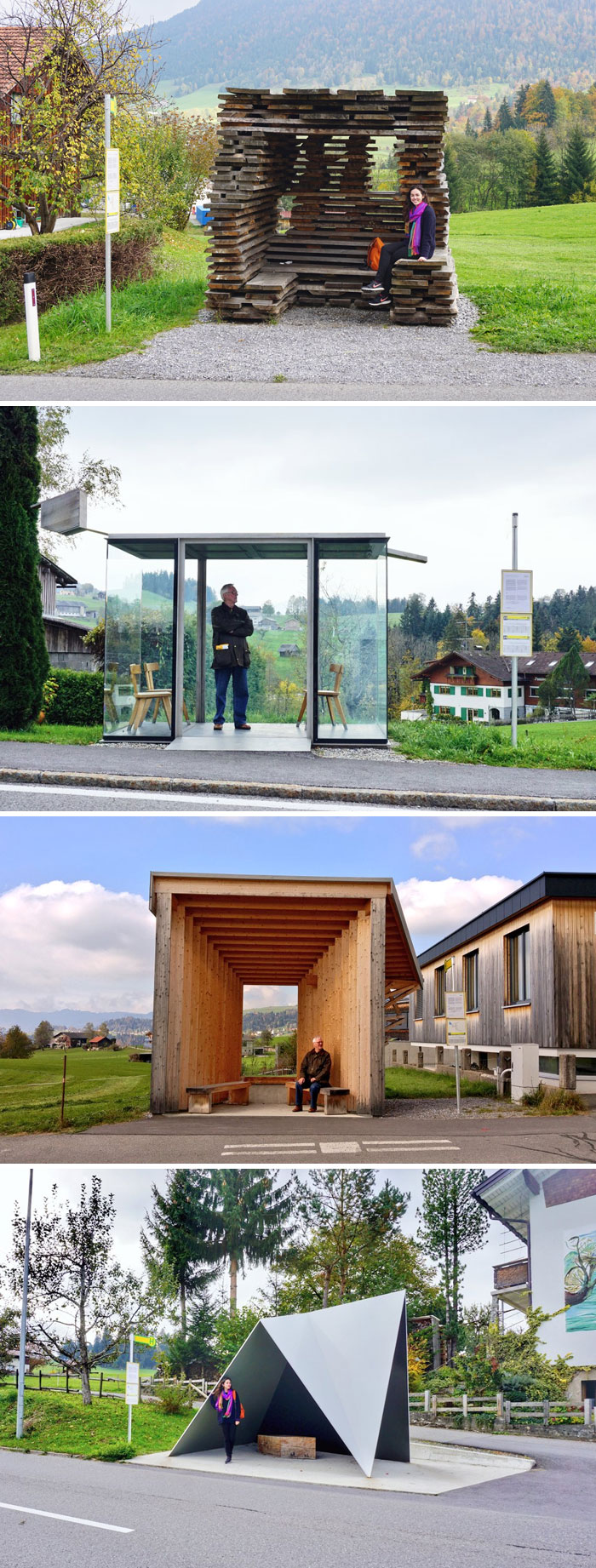 Des architectes de sept pays ont conçu des arrêts de bus dans une petite vallée autrichienne.