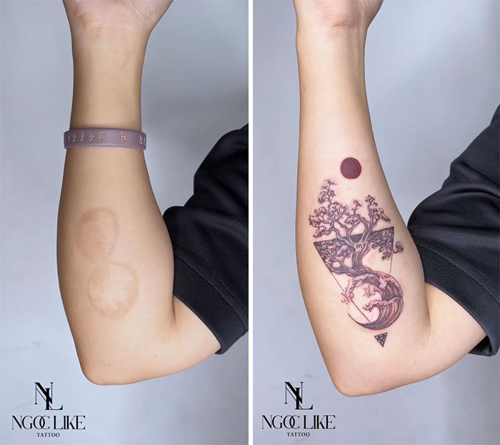 57 fois que des gens ont demandé à cacher leurs cicatrices et ce tatoueur a réussi (nouvelles photos).