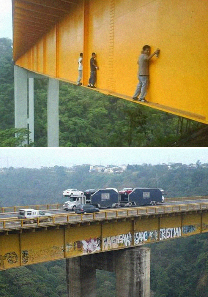 des graffeurs taguent un pont au mexique