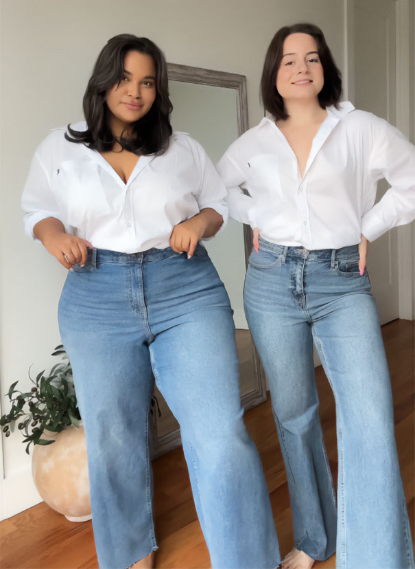 two friends wear the same outfits to show how fashion looks fabulous on different bodies (26 new pics)