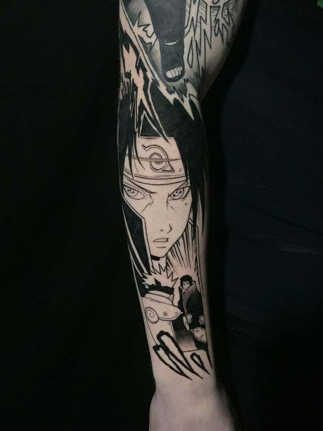 kakashi affronte itachi, deuxième partie de sleeve tattoo