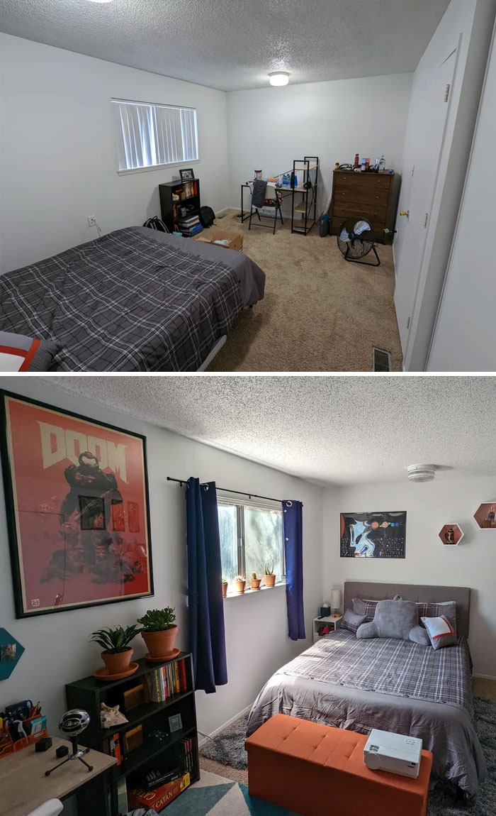 Avant et après de mon appartement à l’université. Merci pour tous les conseils !