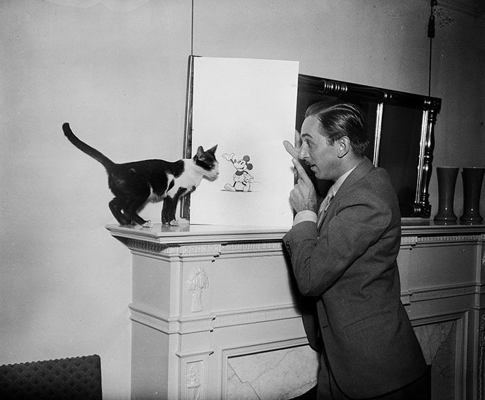 Walt Disney avec son chat et Mickey Mouse Dessin