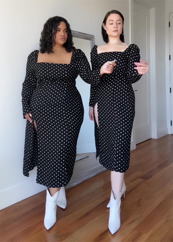 two friends wear the same outfits to show how fashion looks fabulous on different bodies (26 new pics)