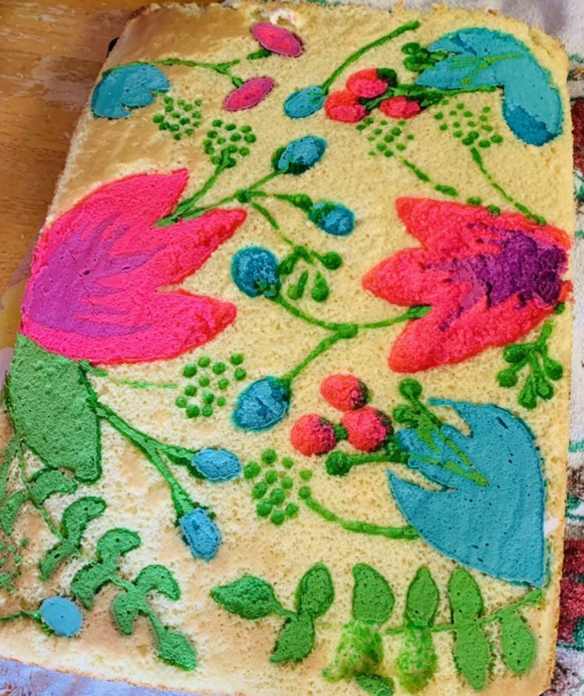 j’ai essayé de faire un gâteau “décoré” sans glaçage – pour ma fille. elle est cœliaque et souffre de quelques autres allergies qui l’empêchent d’avoir de “jolies choses”. elle était contente.