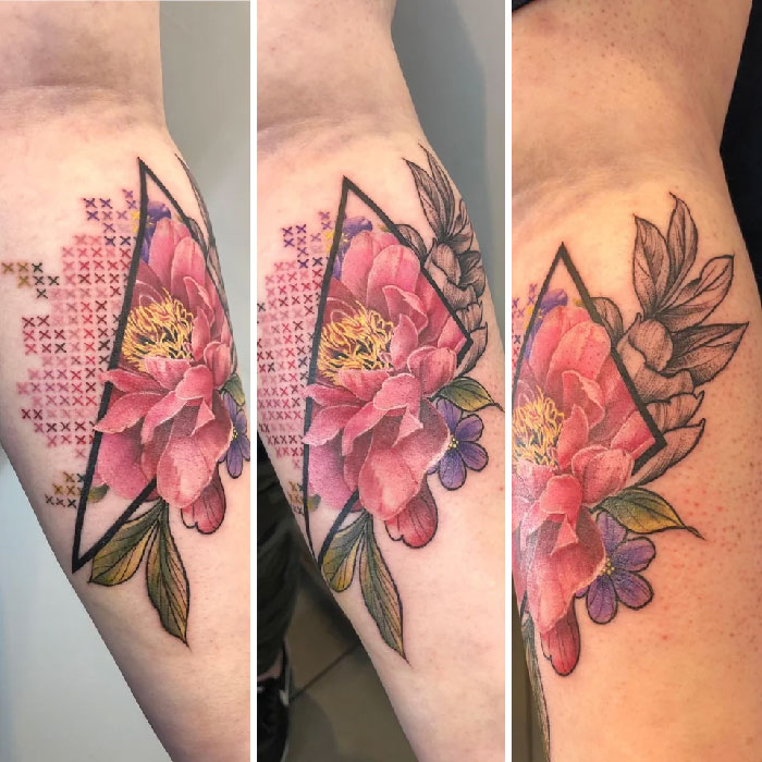 abstrait, mixed media, tatouage floral
