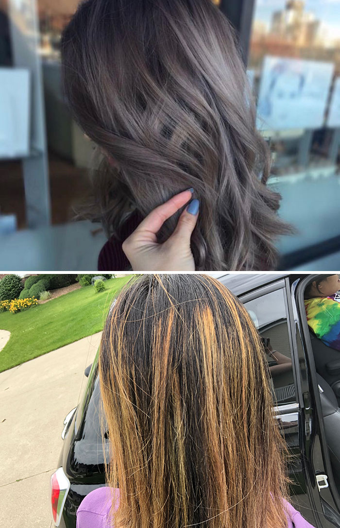 Ma copine a demandé un ombré balayage de la couleur de la première photo. C’est ce qu’elle a reçu