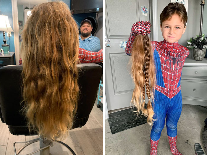 Les cheveux d’Owen sont sa marque de fabrique depuis plus de six ans. Sa famille les appelait sa « crinière de lion ». Il a décidé de les couper court et de faire don de ses 18 pouces de cheveux.