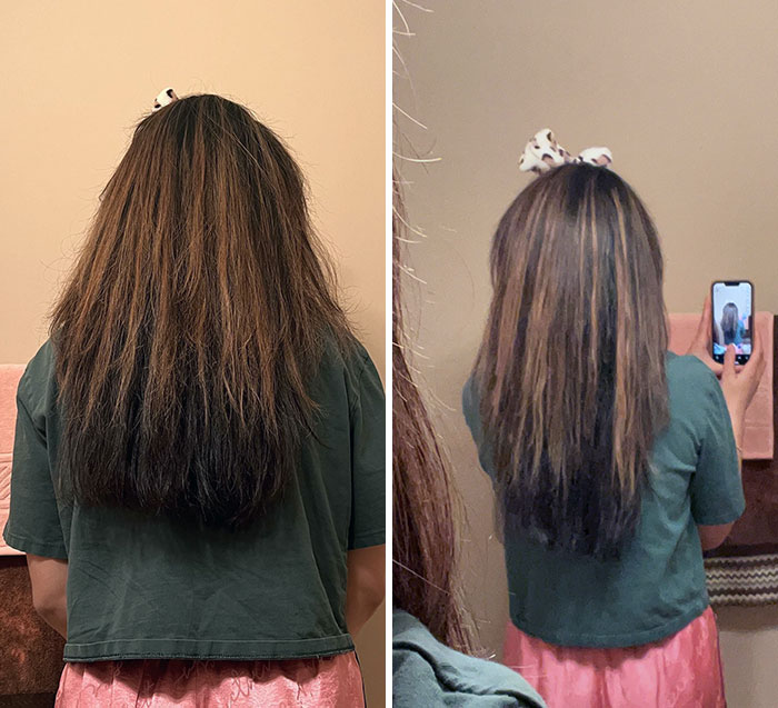 Je me suis fait faire les cheveux vendredi et je les ai lavés et lissés aujourd’hui. Pourquoi est-ce que ça ressemble à ça ? Elle a fait un demi-balayage et c’était 300 $.