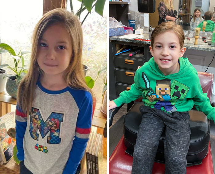 Aujourd’hui, c’était une journée pleine d’émotion et je n’ai pas pu m’empêcher de sourire. Mon fils se laisse pousser les cheveux depuis 4 ans et a fait don de 12 pouces à l’association “Wigs For Kids”.