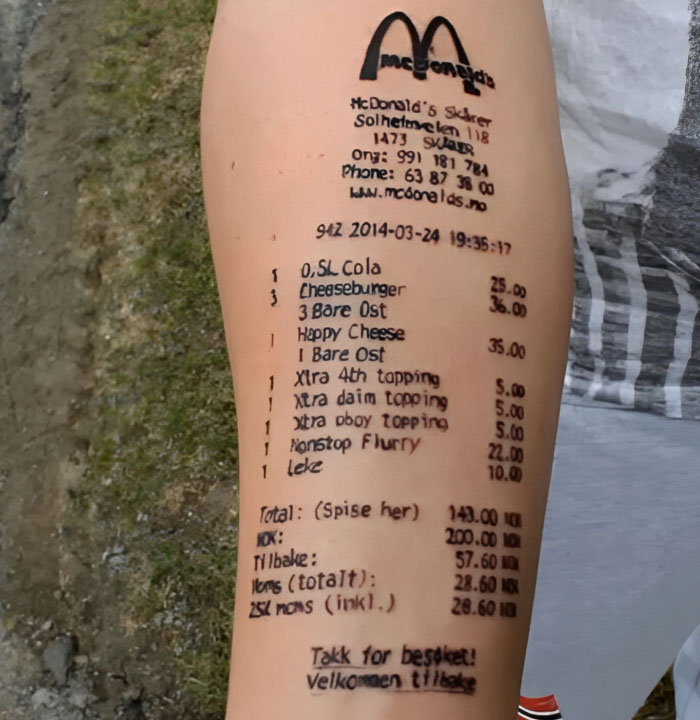 Reçu de McDonald’s… Tatouage ?