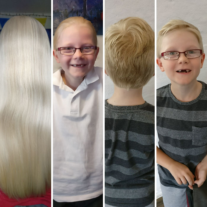 Aujourd’hui, mon fils a fait don de ses cheveux au “Little Princess Trust”.