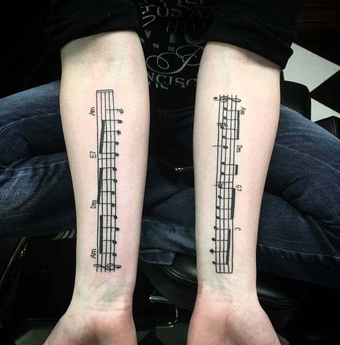 Tatouages musicaux sur le bras