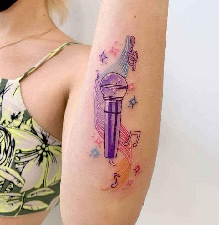 Fun Purple Mic Tattoo