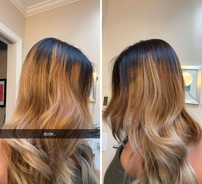 Est-ce que c’est un balayage ? J’ai demandé un balayage et j’ai payé 300 $ pour ça. Ma mère ne me croit pas quand je dis que ce n’est pas ce que j’ai demandé.