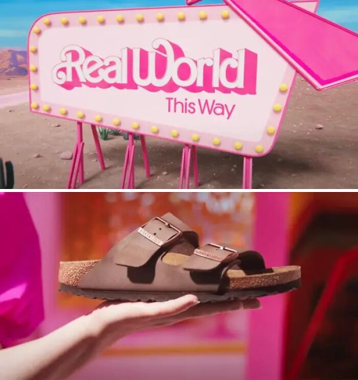 Lorsque Barbie vit dans le monde réel à la fin du film, tu peux voir qu’elle porte des birkenstocks au lieu de talons.