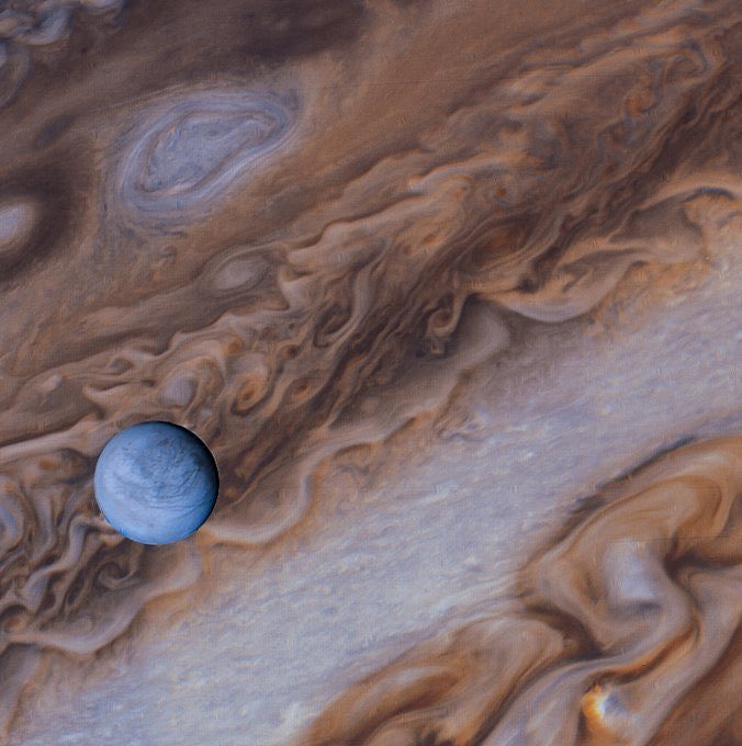 Voyager capture Jupiter et Europe, l’une de ses 79 lunes