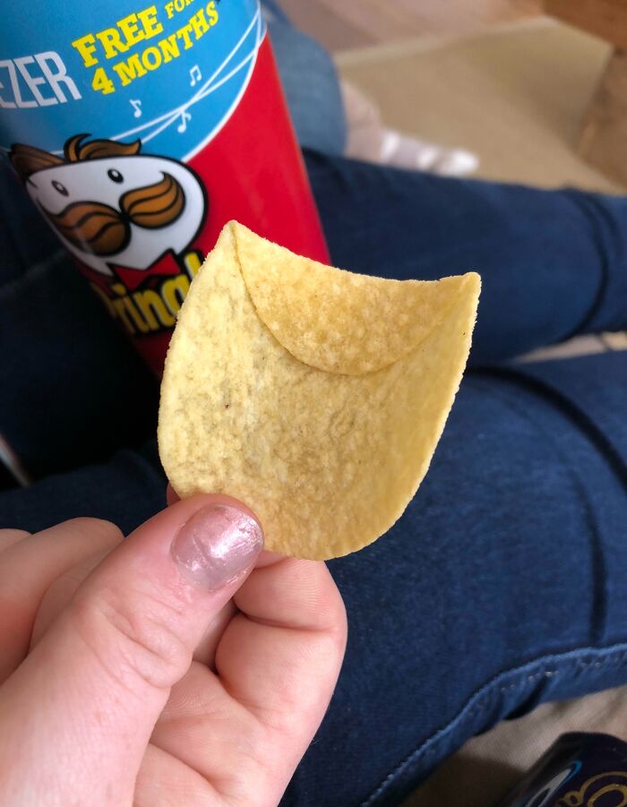 Ce Pringle plié que mon ami a trouvé dans la boîte de conserve