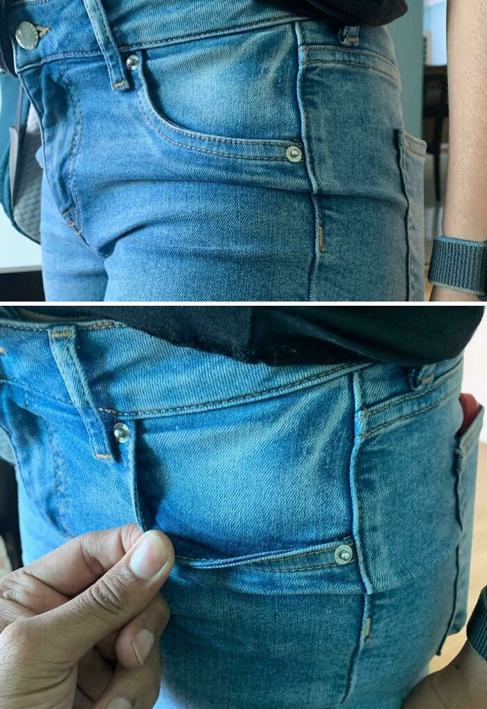 Les jeans coûteux de ma copine ont été livrés avec de fausses poches. Je ne peux même pas les retourner maintenant