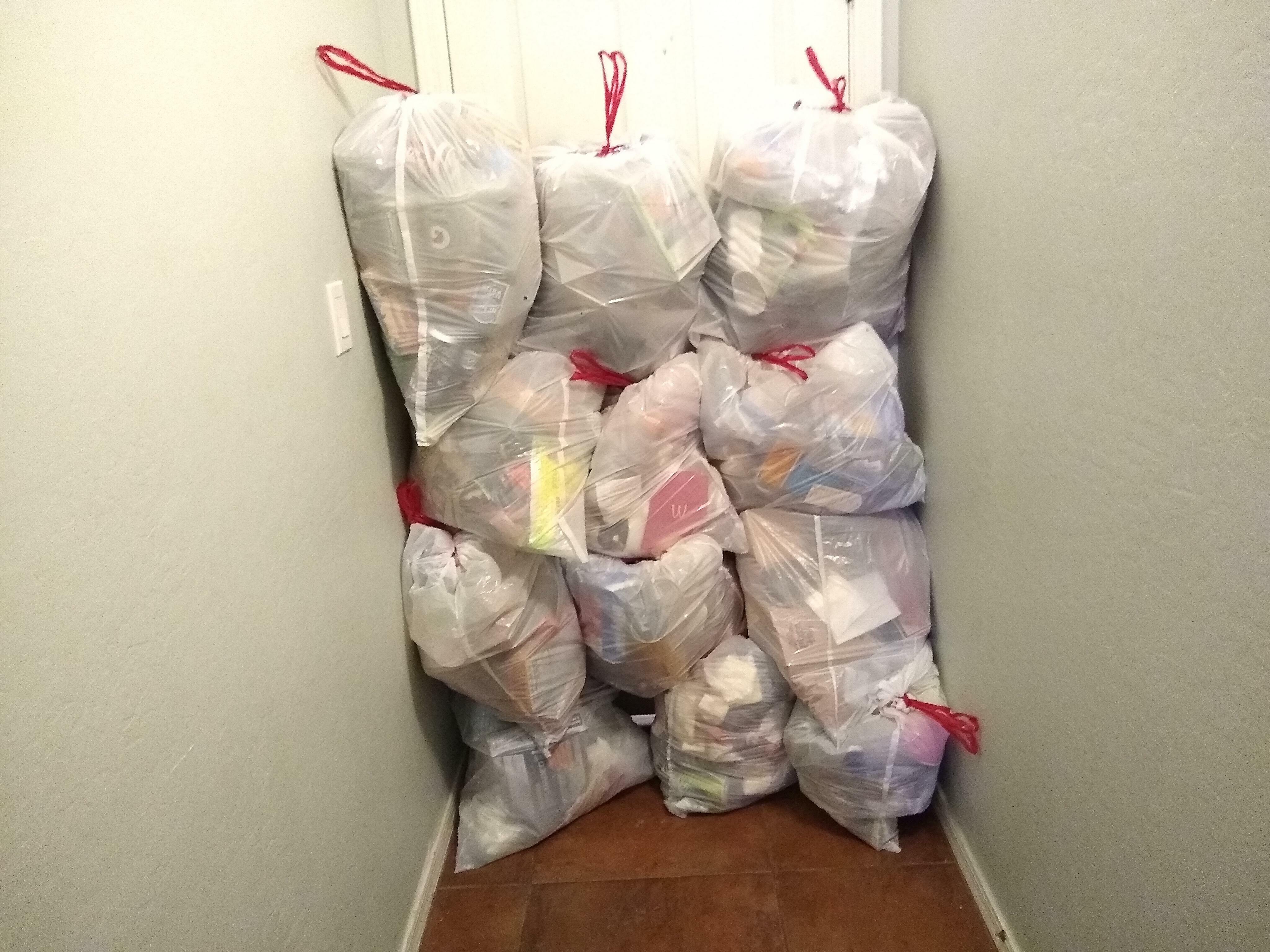 Les 12 sacs d'ordures que j'ai sortis de ma chambre où régnait la dépression. N'oubliez pas de prendre soin de vous, les gars.