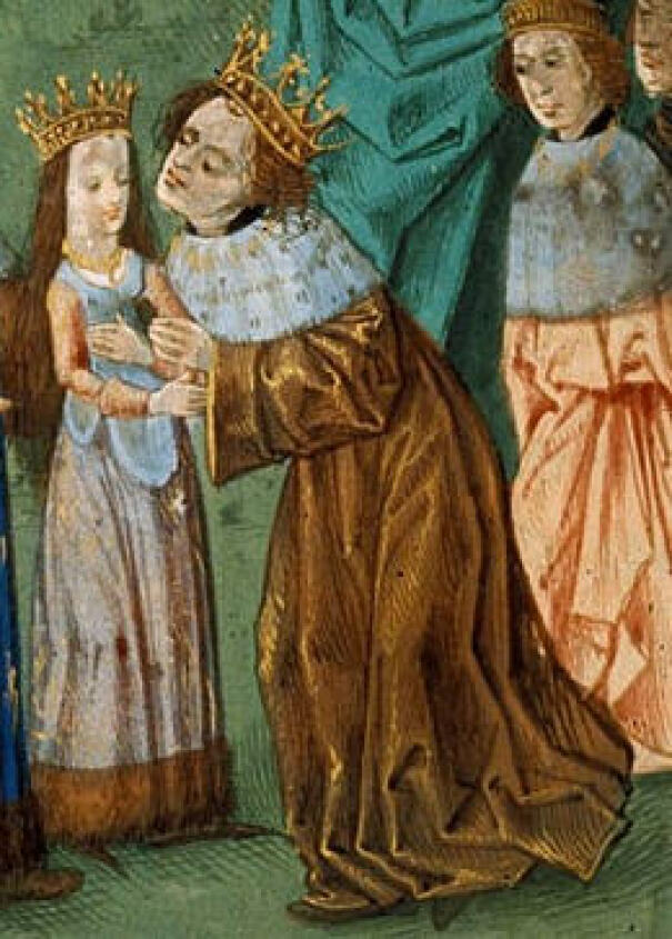 Une peinture de l’époque médiévale du roi Richard II d’Angleterre et d’Isabelle le jour de leur mariage. Elle avait six ans – Il en avait 29