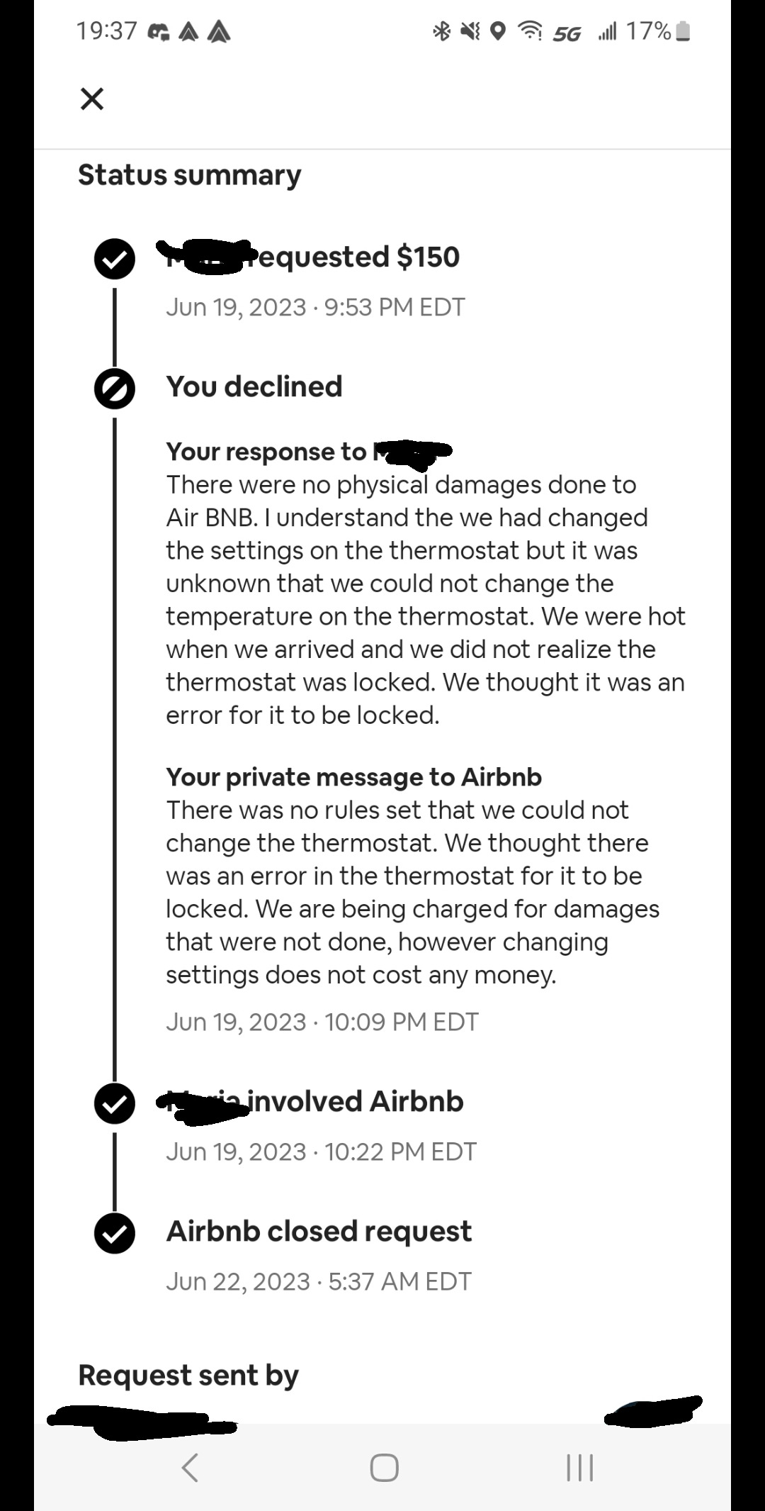 L’hôte d’Airbnb a essayé de nous faire payer pour avoir modifié les paramètres d’un thermostat.