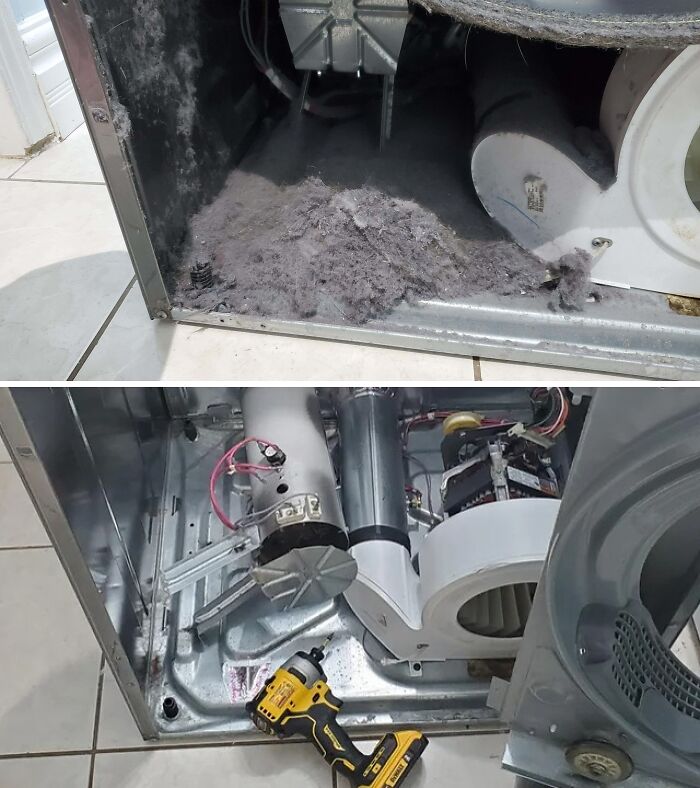 Nettoyage de l’intérieur du sèche-linge avant et après