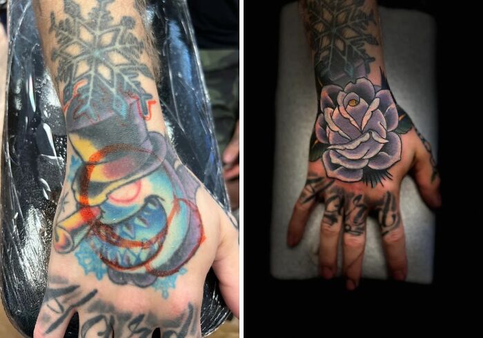 Recouvrement de ce tatouage de main par Andrew Edlin à Spokane Wa