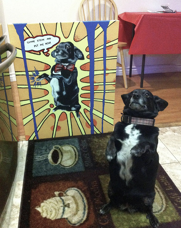Pour plaisanter, j’ai dit que je voulais une peinture de mon chien. Je l’ai reçu comme cadeau de Noël en avance.