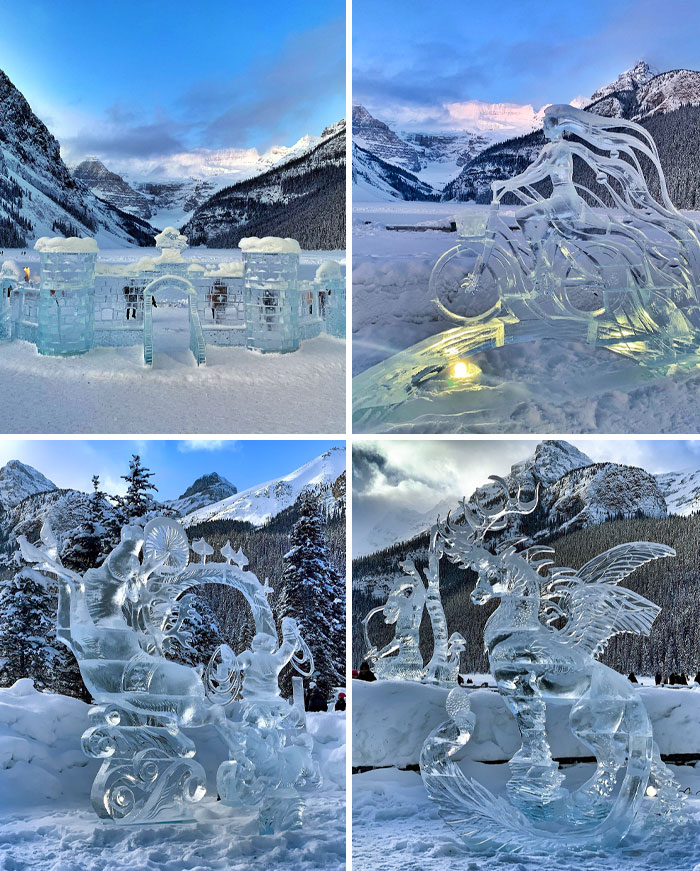 Sculptures de glace impressionnantes au festival Ice Magic à Lake Louise, Alberta, Canada