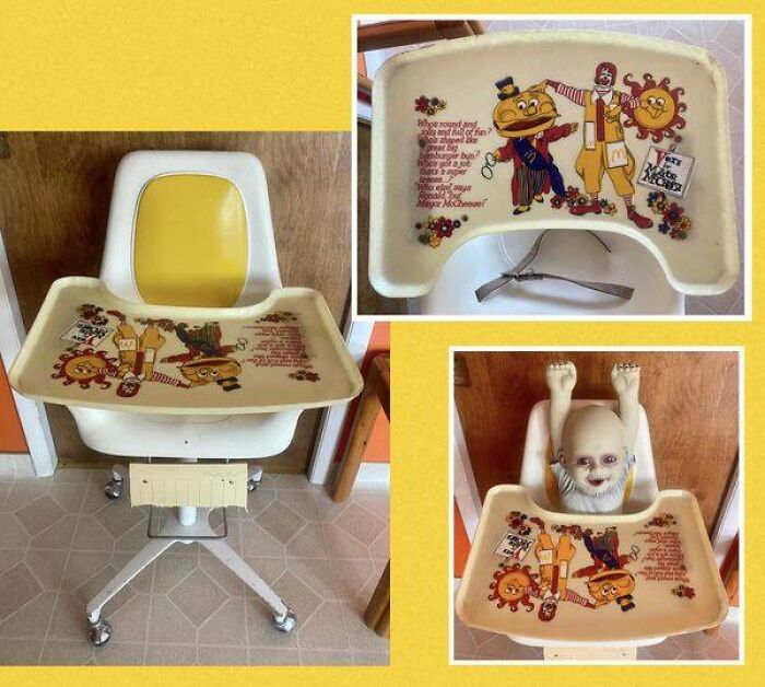 La chose la plus inattendue que j’aie jamais trouvée dans un magasin d’occasion… une chaise haute roulante Mcdonalds des années 1970.