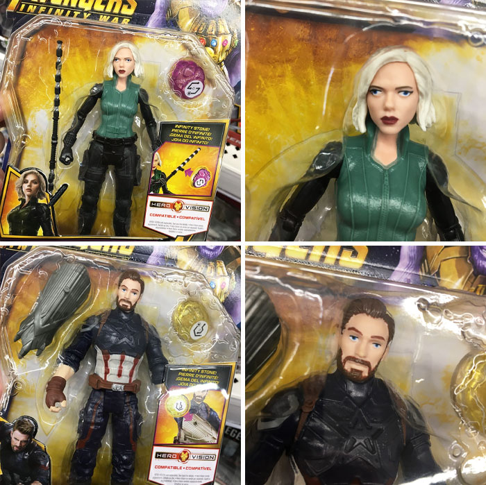 J’ai trouvé de nouvelles figurines d’Avengers Infinity War. “Derp” Black Widow et “Calm But Clearly Not Amused Steve” Captain America