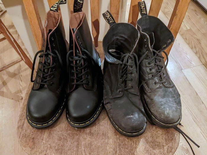 L’ancienne paire de Dr. Martens de ma femme contre sa nouvelle paire