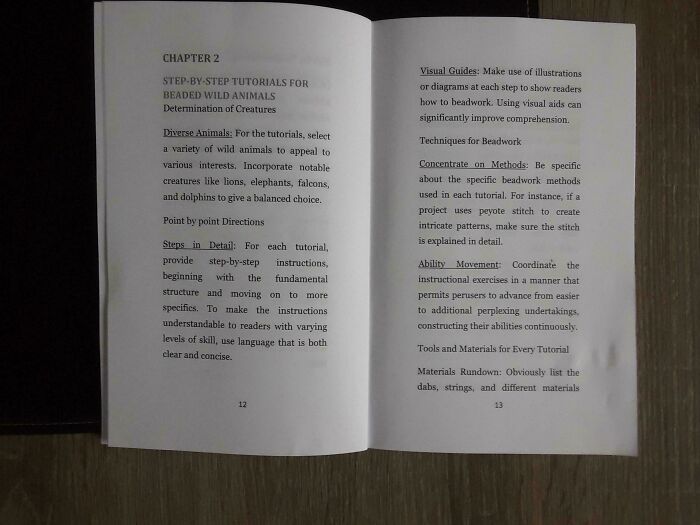 Ma femme a commandé un livre de patrons de perles, mais au lieu de patrons, il ne contient que des instructions écrites sur la façon de fabriquer un tel livre.