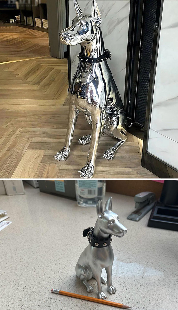 J’ai commandé une belle statue de doberman en chrome, la description indiquait 3ft de haut.