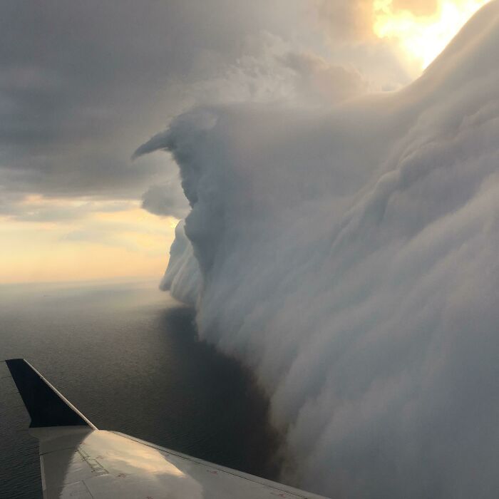 Depuis l’avion, les nuages d’orage ressemblent à un oiseau en colère